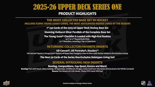 2025/26 Upper Deck Series 1 Hockey Trading Card Tin with Rookie & Bonus Cards