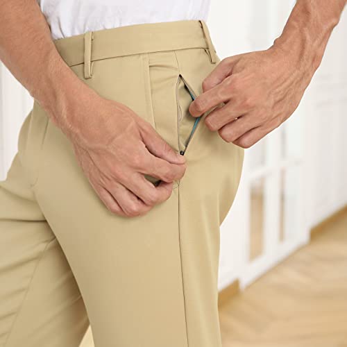 Men's Lightweight Slim Fit Golf Pants 34W x 32L Khaki Performance Stretch