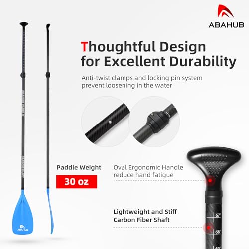 Abahub Blue Carbon Fiber SUP Paddle 3-Piece Adjustable 67-86" with Carry Bag