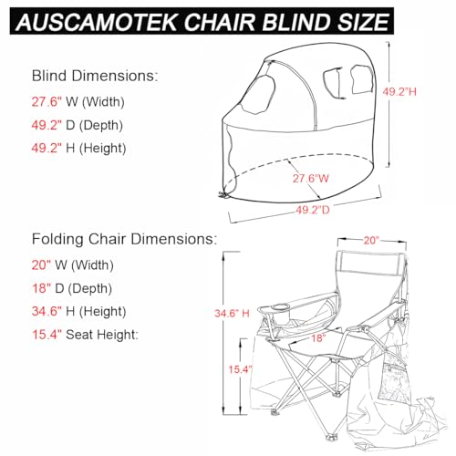 AUSCAMOTEK Woodland Green See-Through Hunting Ground Blind with Built-In Chair - 1 Person Pop-Up Camouflage Tent