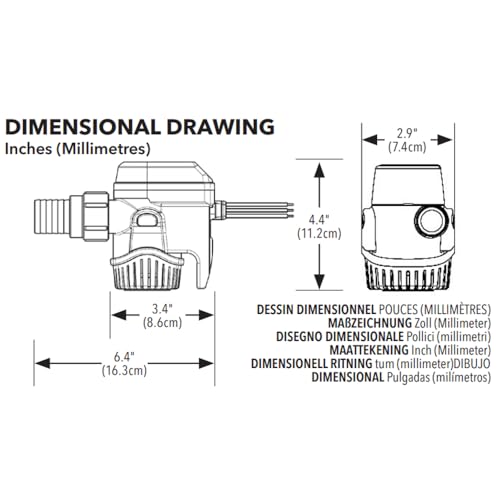 Auto Submersible Bilge Pump 12V 800GPH Rule RM800B, AutoSense, Standard