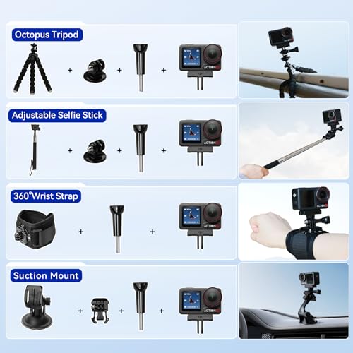 DJI Osmo Action 4 Waterproof Action Camera Bundle with 58-Piece Accessory Set, 64GB Card & Extra Battery