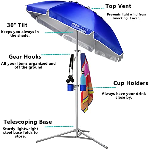 Wondershade Royal Blue Portable Sun Shade Umbrella with Tripod Base & Accessories