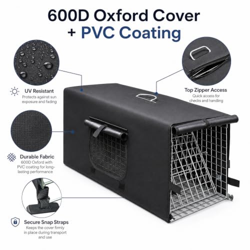 HiCaptain 32-Inch Humane Live Animal Trap Cage with Cover for Cats and Small Wildlife - Folding Design, Weather-Resistant