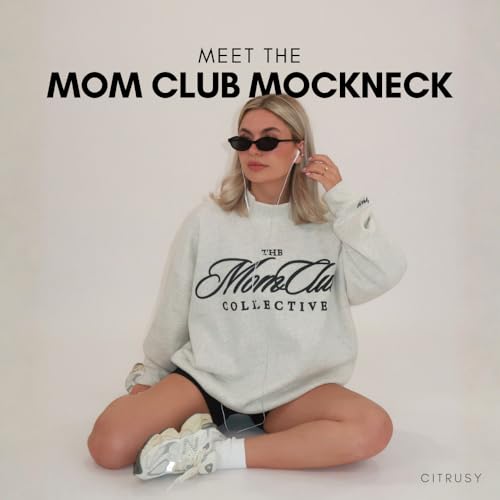 CITRUSY Mom Club Oversized Mockneck Sweatshirt Large-X-Large Oat | Turtleneck Mama Top