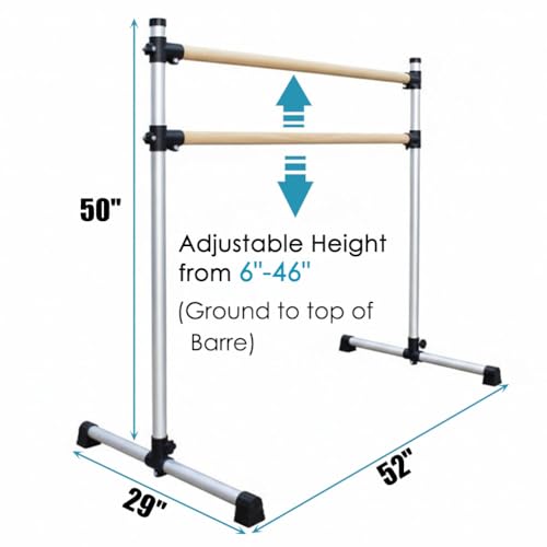 UMEKEN Solid Wood Ballet Barre - 4ft Adjustable Portable Dance Bar for Home & Studio