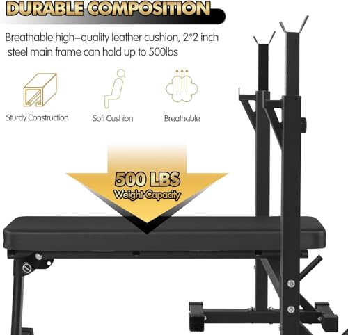 CANPA Black Olympic Weight Bench with Squat Rack - Adjustable Home Gym Equipment