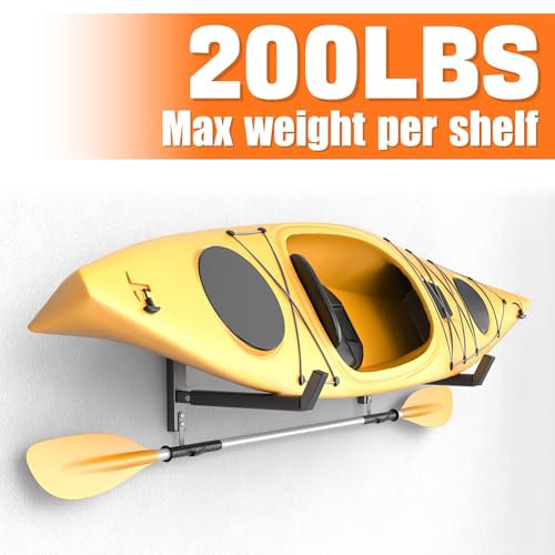 TORACK Wall-Mounted Kayak Rack for 2 Kayaks, Heavy Duty Garage Storage with Paddle Hooks