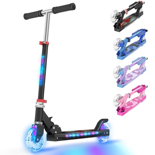 Kids Light-Up Kick Scooter - 2 Wheel Adjustable Height, Foldable, Black