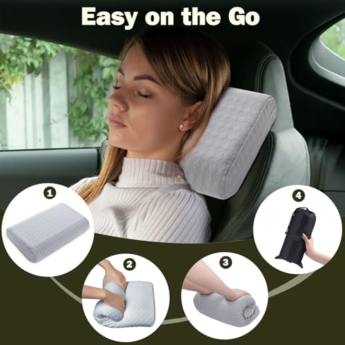Travel Pillow with Memory Foam and Washable Cover - Gray