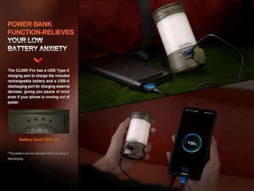 Fenix CL26R Pro Camping Lantern Olive Drab 650 Lumens USB-C Rechargeable Compact