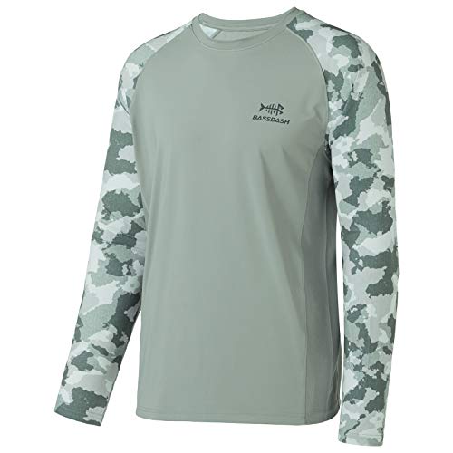 Men's UPF 50 Camo Fishing T-Shirt Long Sleeve Quick Dry Sweatshirt - X-Large Ash Grey/Ash Green