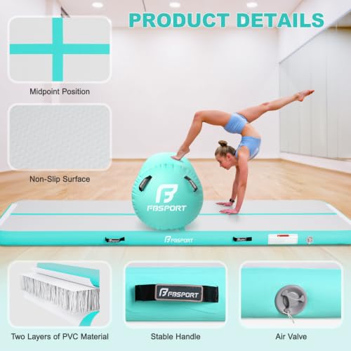 FBSPORT Inflatable Gymnastics Mat & Air Roller Set 10ft x 3.3ft x 4in with Electric Pump for Home & Outdoor Training