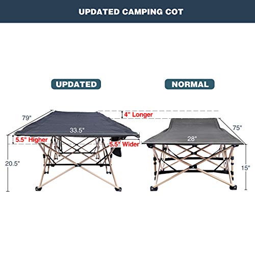 REDCAMP Heavy Duty Oversized Camping Cot for Adults - Dark Grey, 33.5'' Wide, Supports 500lbs