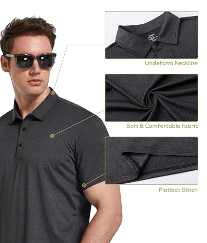 Men's Performance Polo Shirts 5 Pack Short Sleeve Golf T-Shirts - Black, Grey, Green, Blue, Light Blue, 3X-Large