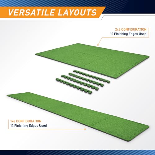 Green Turf Mat 6 Interlocking Tiles - 24 Sq Ft Artificial Grass Flooring