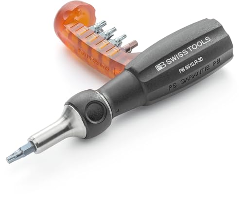 PB Swiss Tools Insider 3 Ratcheting Bit Holder Black & Orange - 1/4" Drive with 10 PrecisionBits