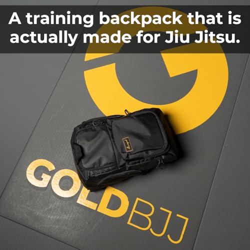 Gold BJJ Jiu Jitsu Backpack - Heavy Duty Waterproof Gym Bag with Gi Pocket (Black)