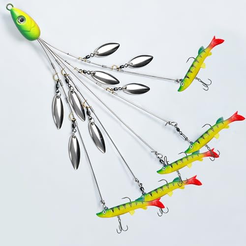 2 Pack Fishing Umbrella Rigs with 10 Swimbaits - Saltwater & Freshwater Tackle