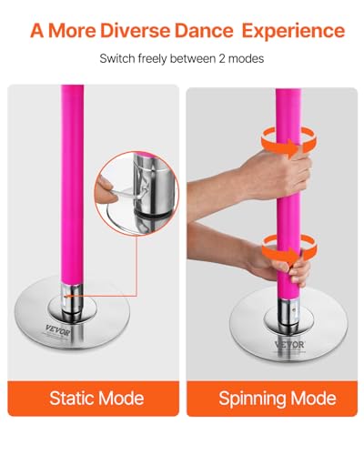 Pink Professional Dancing Pole Kit – Spin & Static Mode, 45mm Stainless Steel, Portable Fitness Pole for Home & Gym