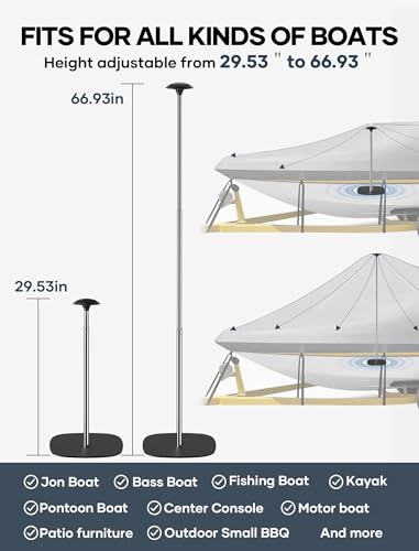 2 Pack Boat Cover Support Poles - Adjustable Stainless Steel Telescopic Poles with Stable Base