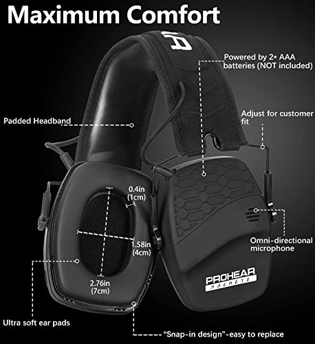 Bluetooth Ear Protection Earmuffs for Shooting Noise Reduction - Black
