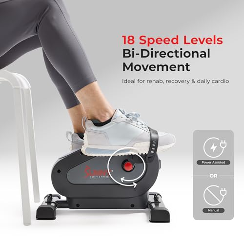 Grey Sunny Health & Fitness Motorized 2-in-1 Pedal Exerciser for Low-Impact Cardio & Rehab