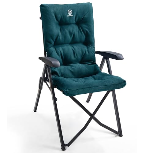 Ever Advanced Green Folding Camping Recliner Chair Fully Padded with Adjustable High Back Support for Adults