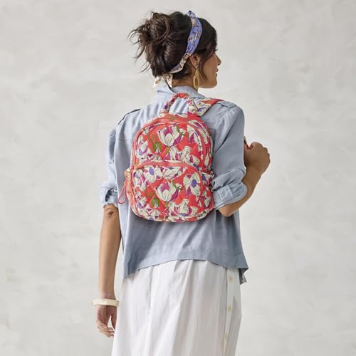 Lightweight Featherweight Small Backpack with Swirling Poppies Pattern - Women’s Casual Bag