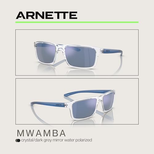 ARNETTE Mwamba AN4322 Rectangle Polarized Sunglasses Men 57mm Crystal Dark Grey Mirror Water