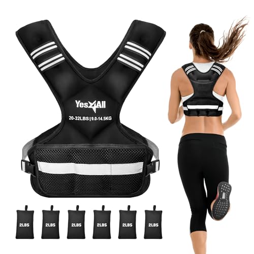 Yes4All Adjustable Weighted Vest 20-32 lbs with Reflective Strips for Fitness and Running