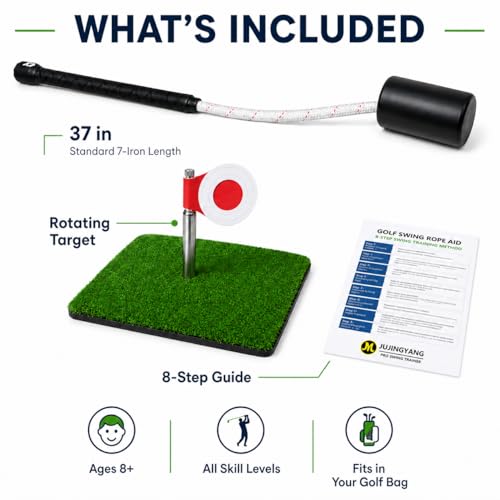 Golf Rope Swing Trainer with Rotating Target - Improve Tempo Speed & Strength