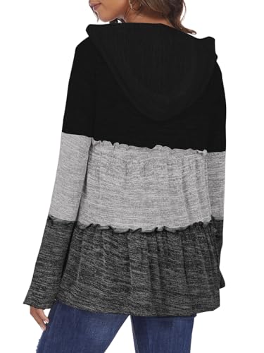 Women’s Zip-Up Hoodie with Pleated Tiered Design Casual Long Sleeve Sweatshirt Jacket