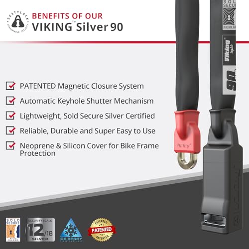 Seatylock Viking Bike Chain Lock 35.41 in Silver Rated Magnetic Security