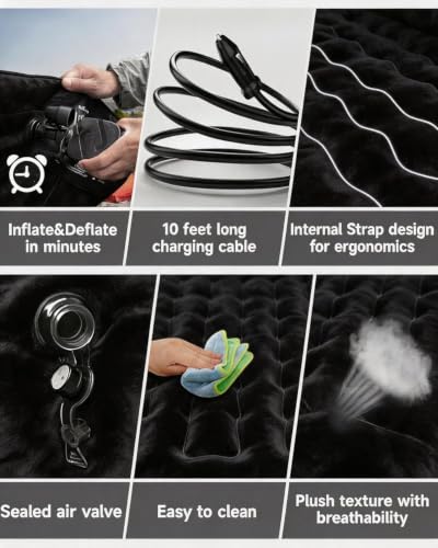 Umbrauto Car Air Mattress Black - Backseat Inflatable Truck Bed for SUV & Van with Pump & Pillows