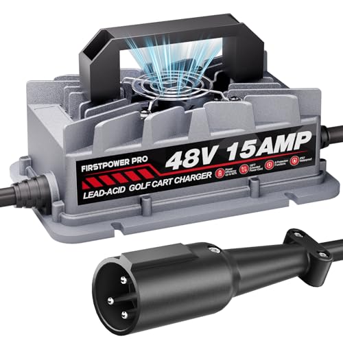 48V 15A Golf Cart Battery Charger IP67 Waterproof with 3-Pin Plug