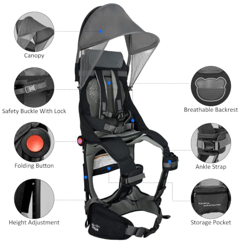 Dark Grey Toddler Hiking Backpack Carrier Sunshade - Lightweight Child Carrier