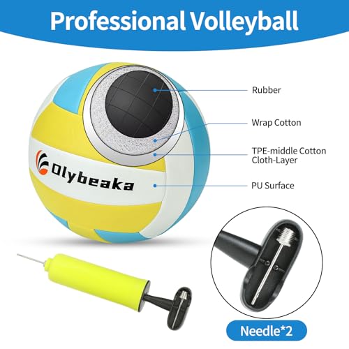 Olybeaka Blue & Green 20FT Portable Outdoor Volleyball Net Set with Adjustable Heights
