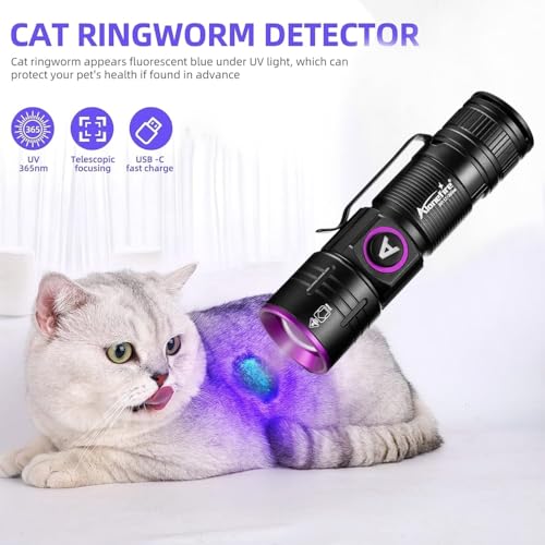Mini UV Flashlight 365nm Black Light Rechargeable for Pet Urine Detection and Mineral Identification