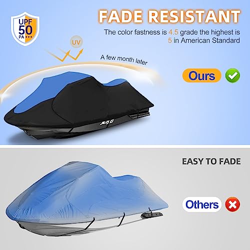 600D Waterproof Jet Ski Cover Fits 126-135 Inch 3 Seater - Blue & Black, Windproof & UV Protected