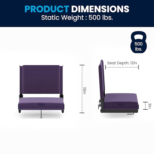 Ultra-Padded Folding Stadium Chairs Set of 2 - Portable Bleacher Seats with Handle, Supports 500 lbs, Dark Purple