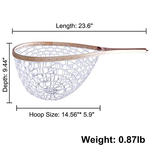 PLUSINNO Fly Fishing Landing Net Wooden Handle with Magnetic Release - Straight Handle