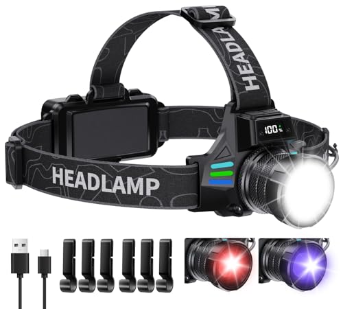 OMALIGHT Rechargeable Headlamp 16 Modes Waterproof with Blue Light for Hunting & Detection
