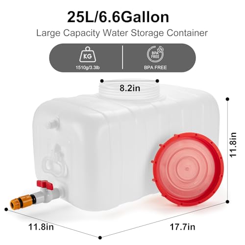 LJJJXXX 6.6 Gallon Portable Water Storage Container with Faucet - 17.7 x 11.8 x 11.8in for Camping & Outdoor Use