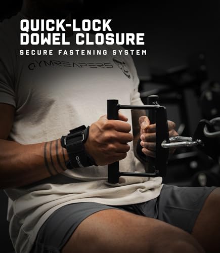 Black Gymreapers Weight Lifting Straps with Dowel - Wrist Support for Deadlifts