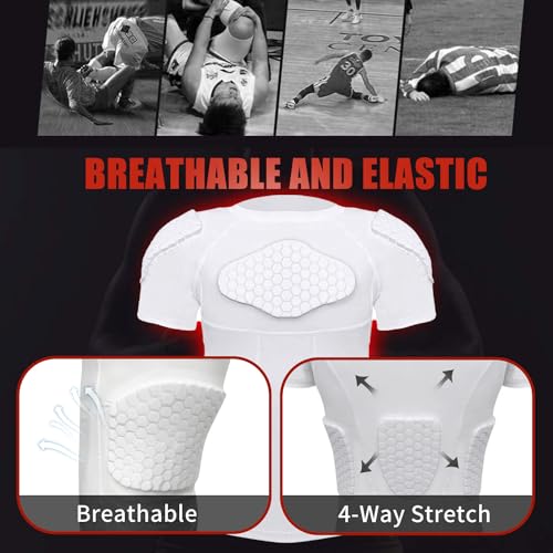 Mens White Padded Compression Football Shirt Impact Ribs Chest Protector Small