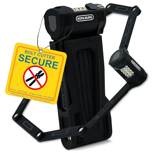KOHLBURG 43-Inch Heavy-Duty Folding Bike Lock with Combination Security