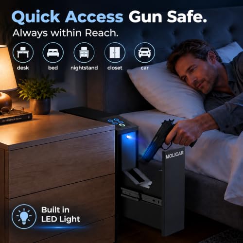 MOLICAR Biometric Gun Safe with Passcode - Quick Access Fingerprint Pistol Lock, Wall Mount Nightstand Storage, Discreet Security
