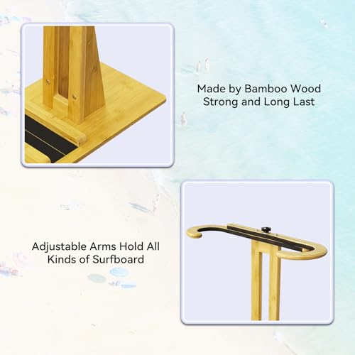 Two Stones Wall-Mount Paddle Board Rack with Adjustable Bamboo Arms - Indoor & Outdoor Storage for Boards up to 80cm