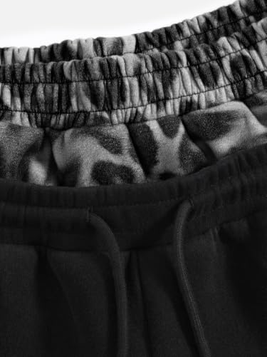 Aelfric Eden Washed Leopard Double Waist Baggy Sweatpants for Men & Women - Medium Black